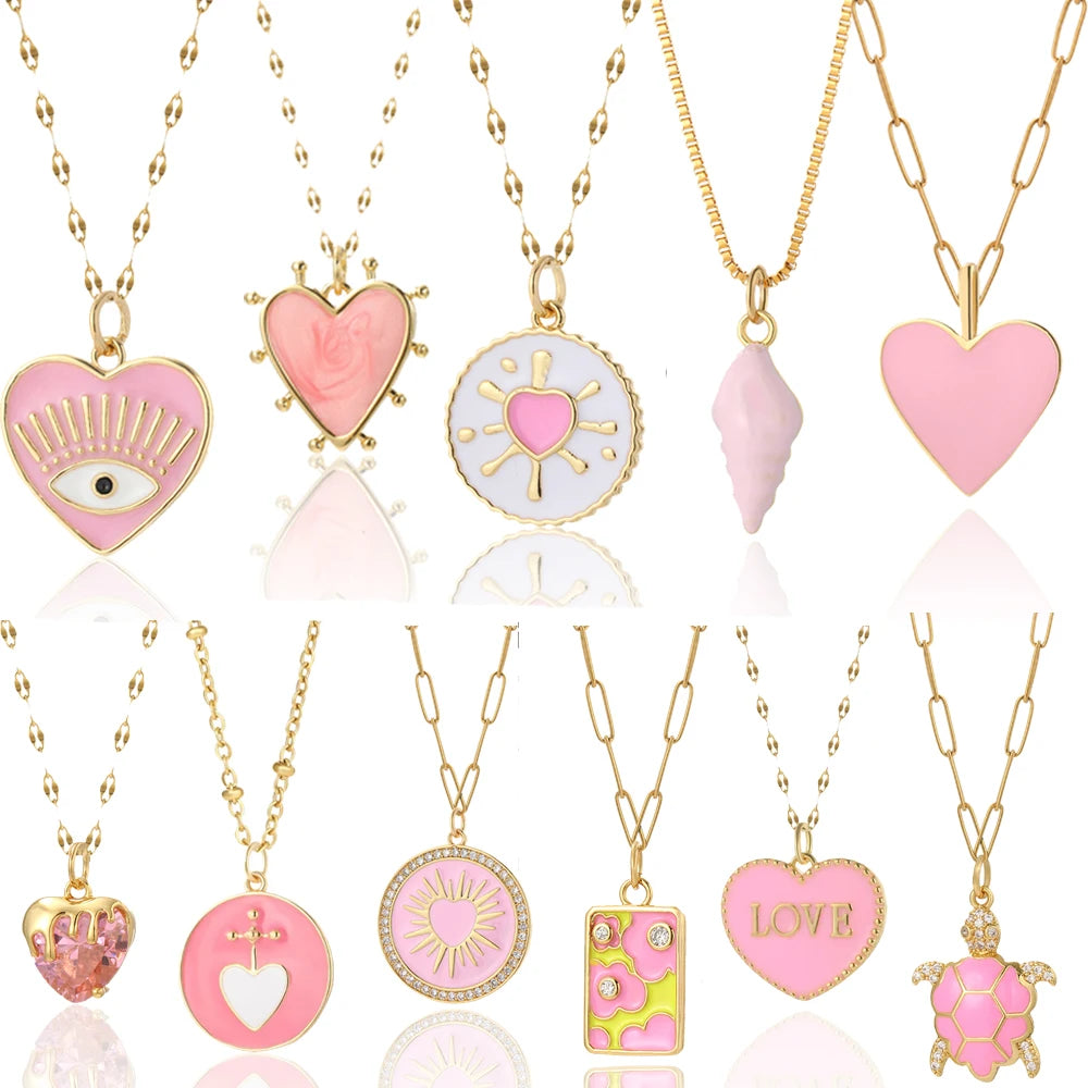 Pink Heart Blue Eye Necklace — Swuffy
