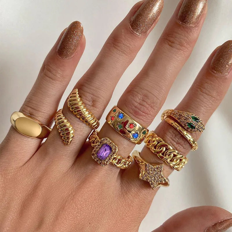 Vintage Metal Crystal Rings Gold — Swuffy
