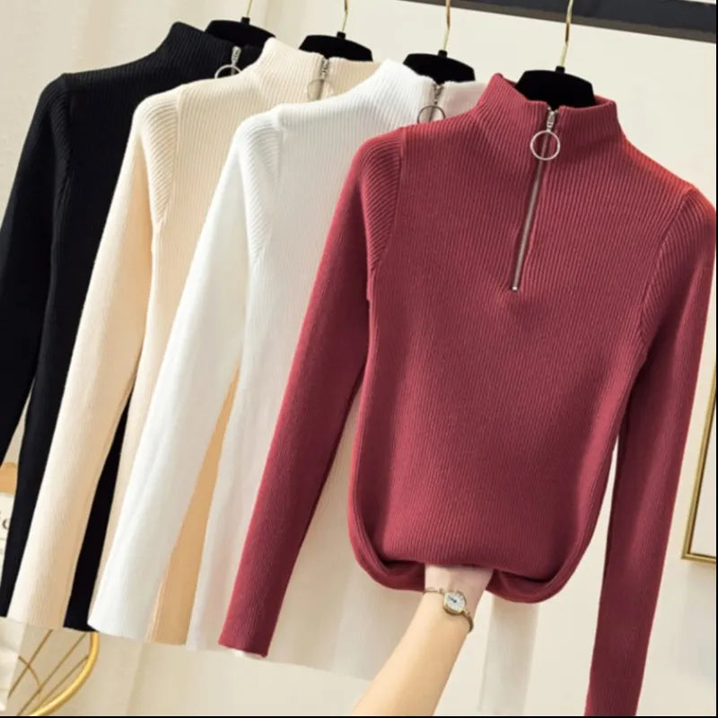 Nuvora Knitted Women Zipper Half High Neck Sweater — Nuvora