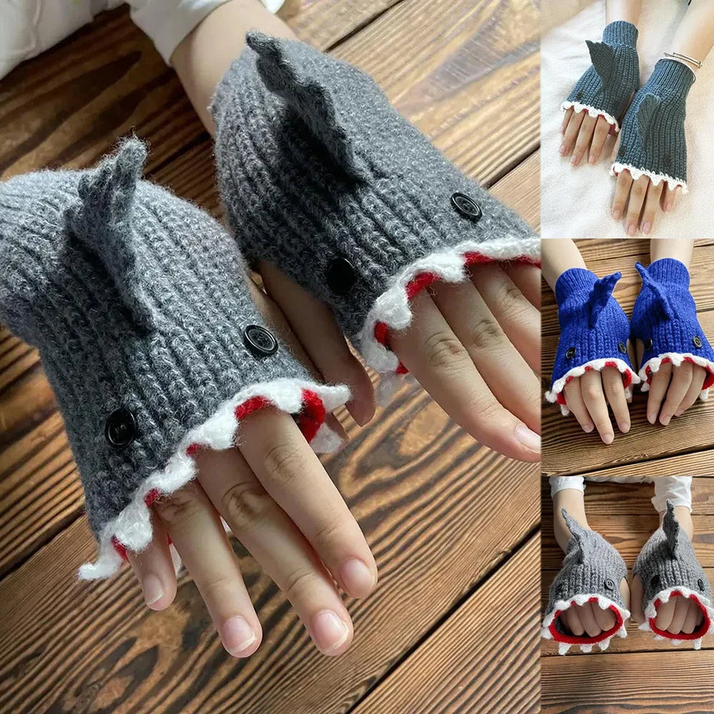 Cartoon Half Finger Gloves Shark — Swuffy