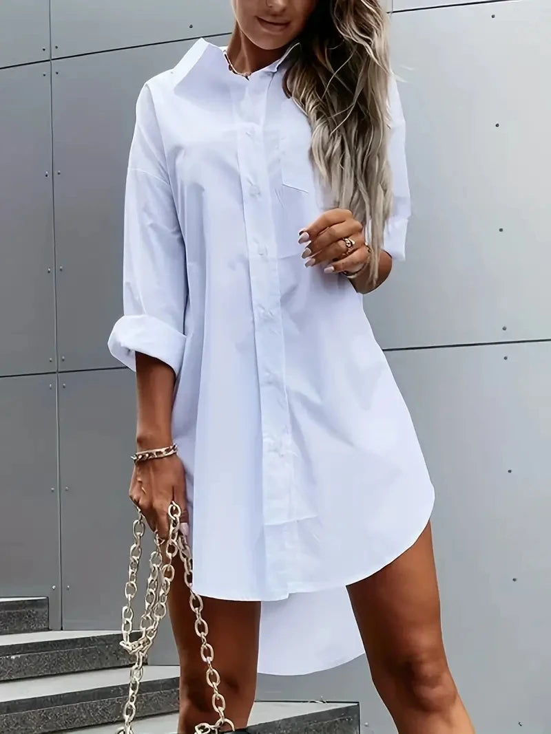 Solid Button Front Shirt Dress — Swuffy