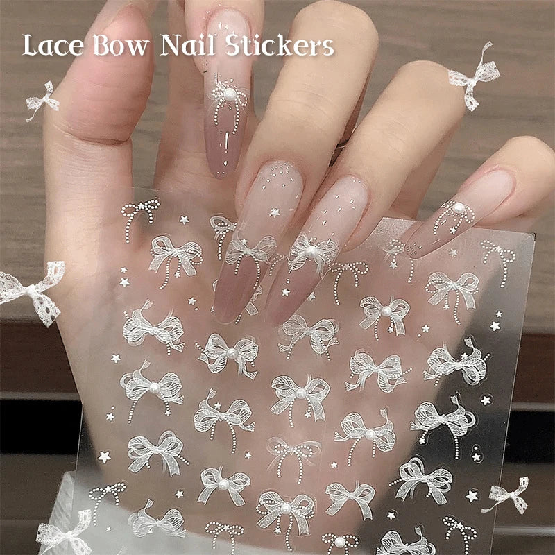Sheet White Lace Bow Nail — Swuffy