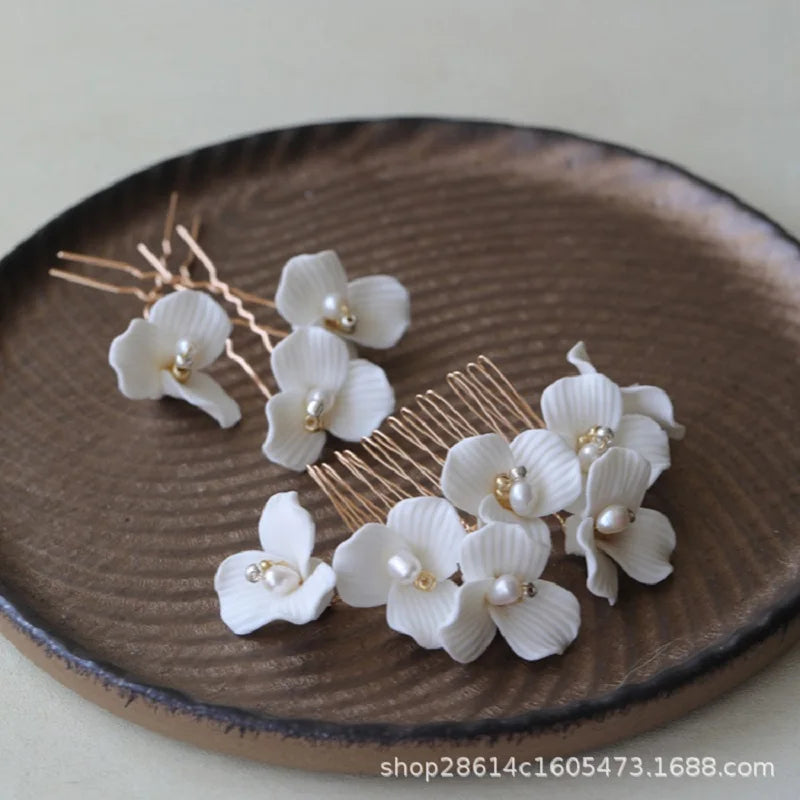 Hair Comb Ceramic Flower Hairpin — Swuffy