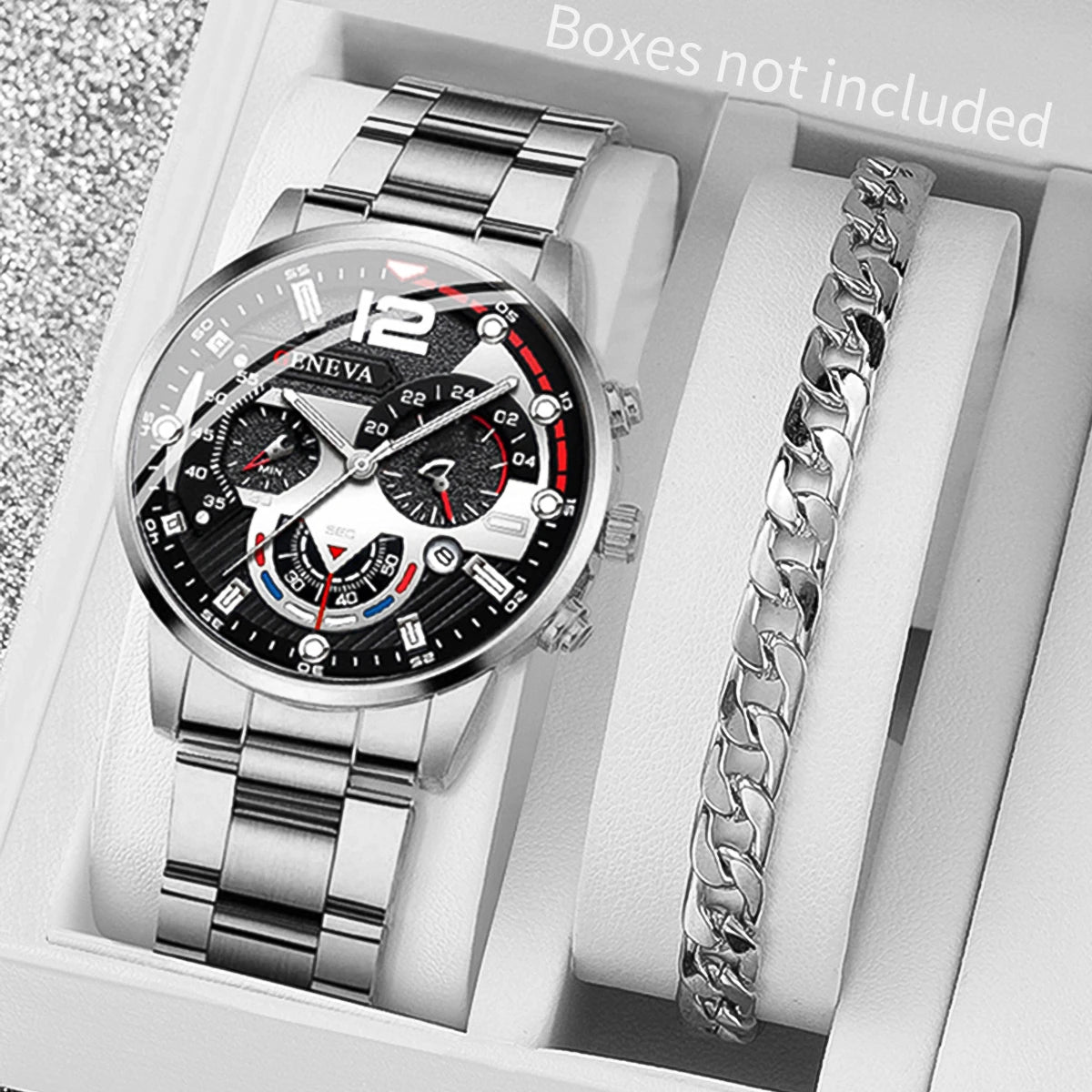 Mens Steel Band Quartz Watch Set — Swuffy