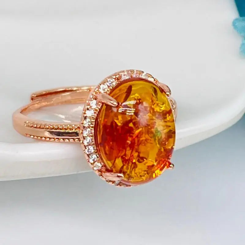 Natural Amber Flower Ring Healing — Swuffy