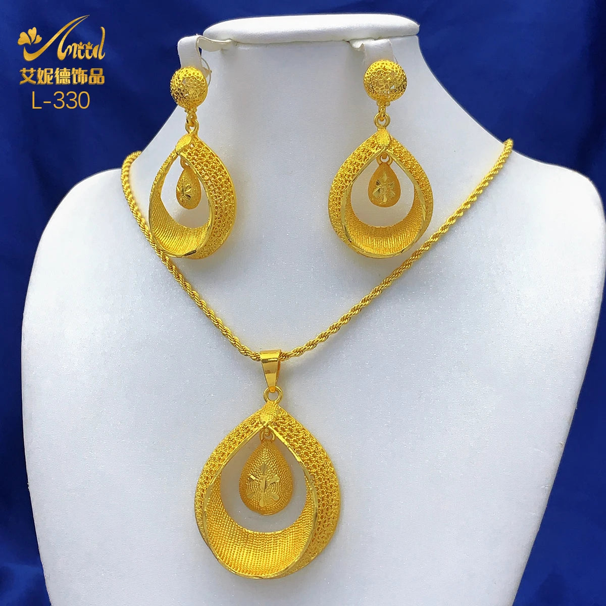 Dubai Gold Droplet Necklace Earrings — Swuffy