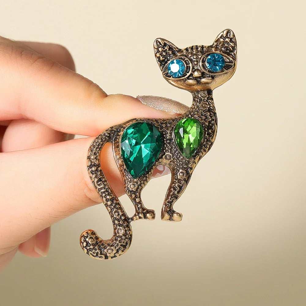 Vintage Crystal Cat Brooches Animal — Swuffy