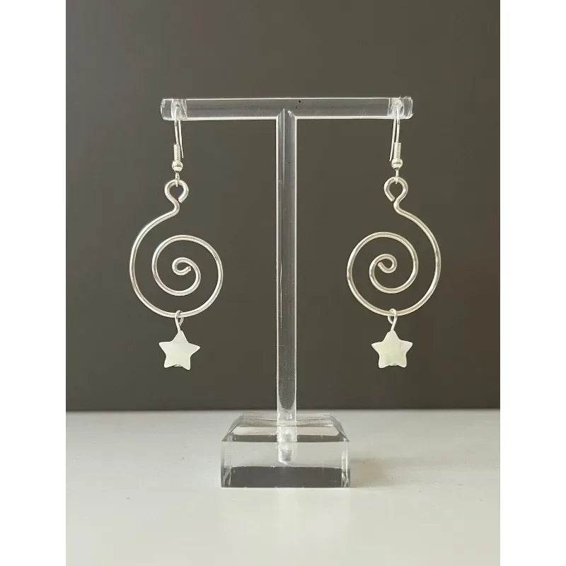 Silver Spiral Star Earrings Celestial — Swuffy