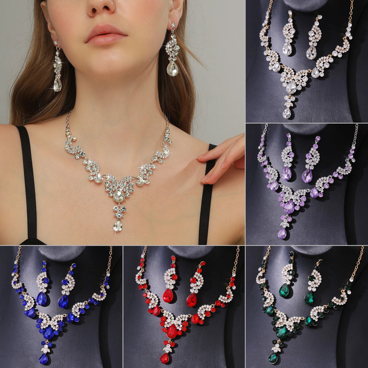 Blue Elegant Waterdrop Rhinestone Jewelry — Swuffy