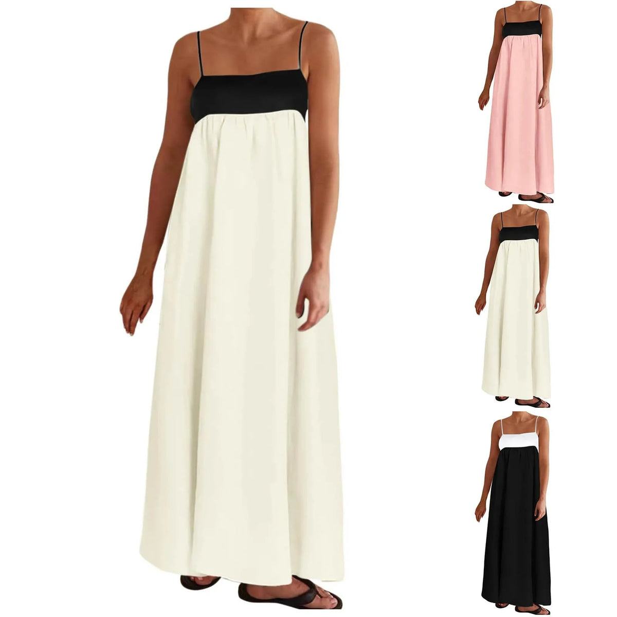 Elegant Patchwork Sling Dress Loose — Swuffy