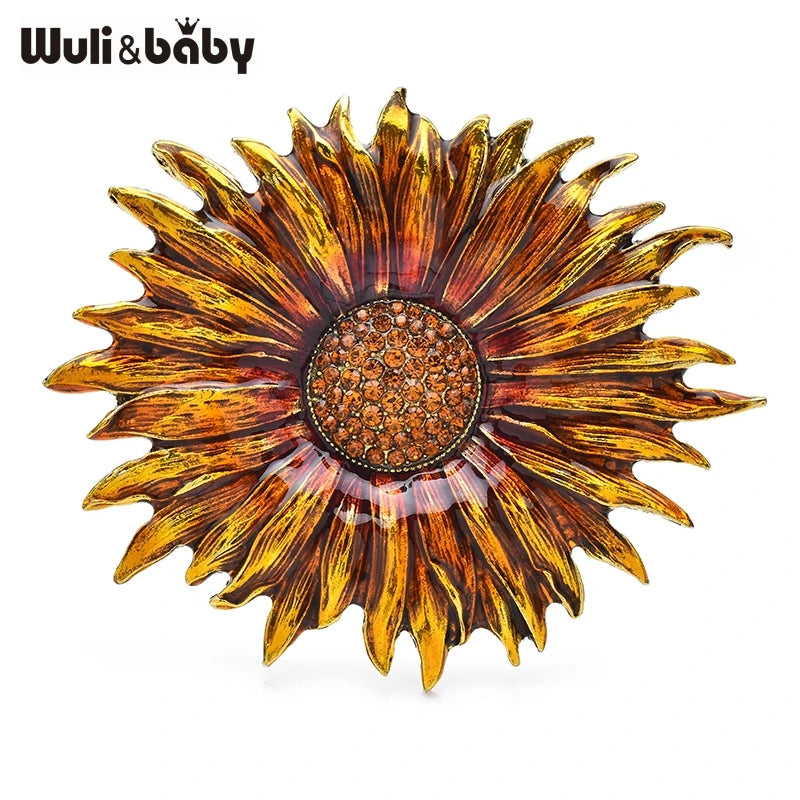 Wuli&baby Enamel Brown Sunflower Brooch — Swuffy