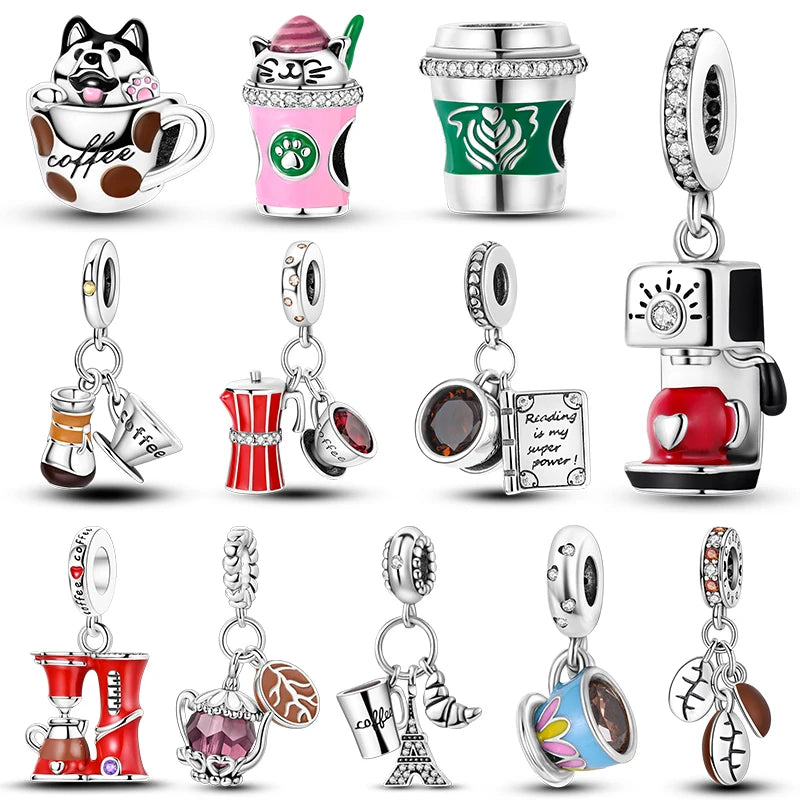 Coffee Cup Charms Silver Beads — Swuffy