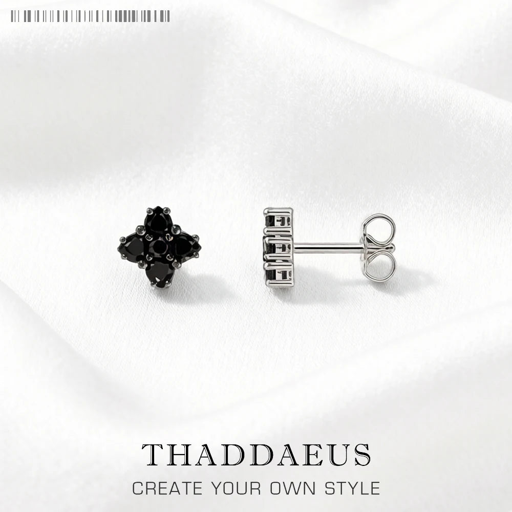 Stud Earrings Black Flower Europe — Swuffy