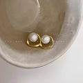 Imitation Pearl Earring Gold Round — Swuffy