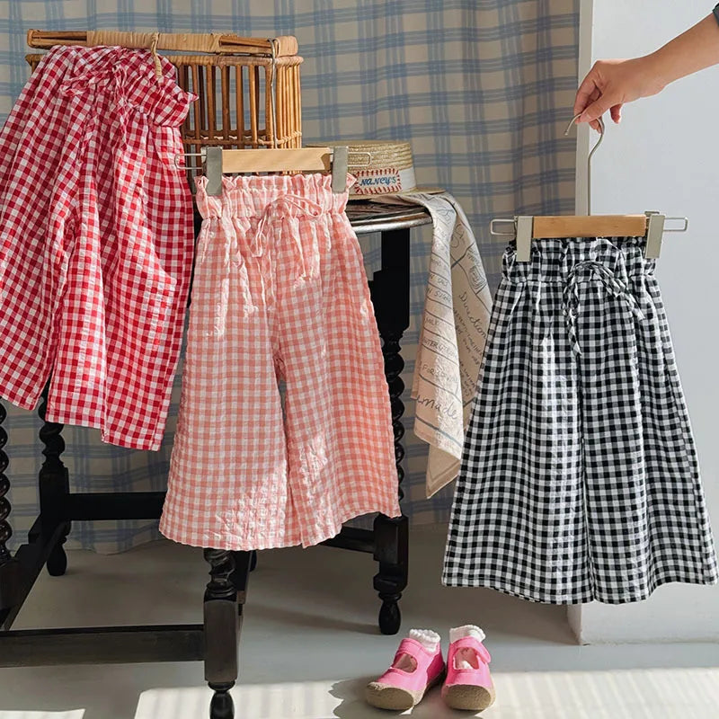 Girls Pants Grid Straight Wide — Swuffy