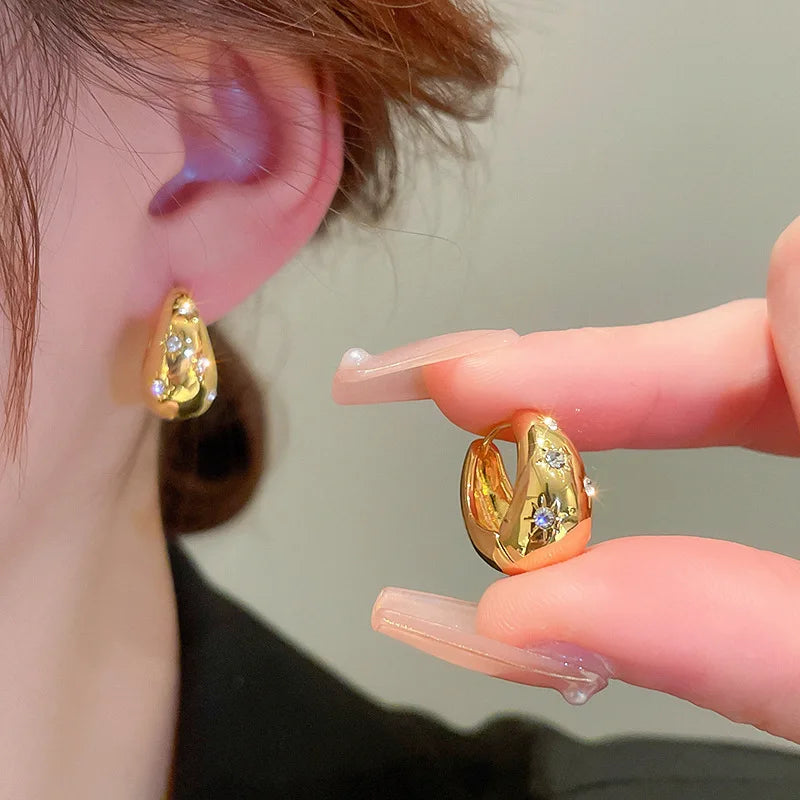 Chunky Metal Zircon Hoop Earrings — Swuffy