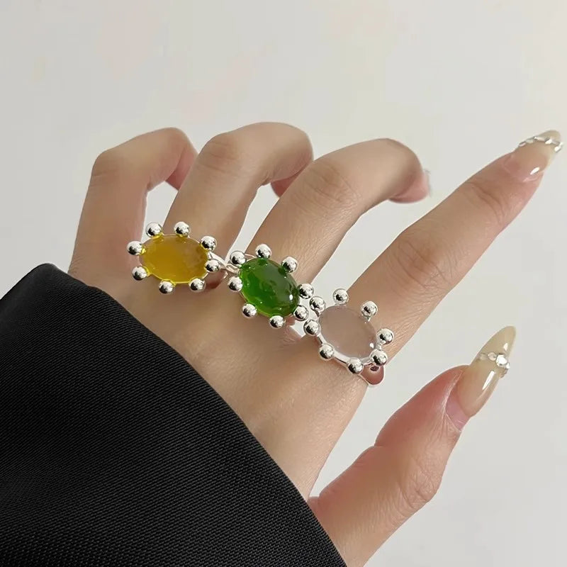 Crystal Metal Open Adjustable Ring — Swuffy