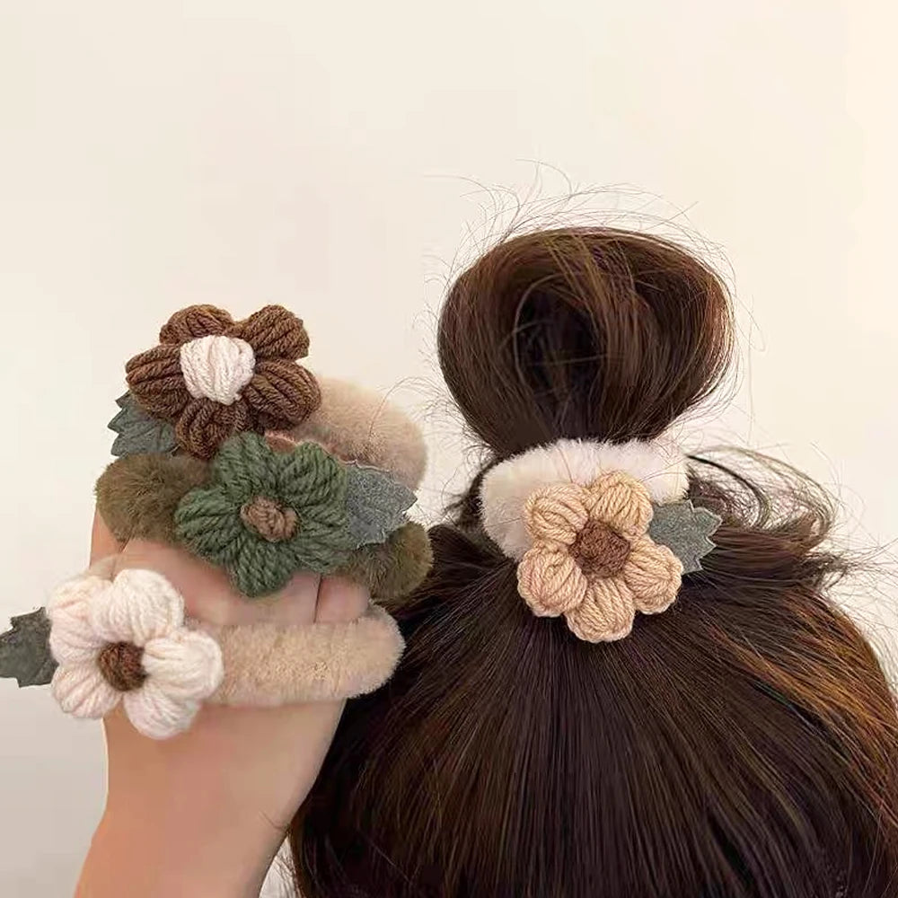 Plush Hair Scrunchies Weave Flower — Swuffy