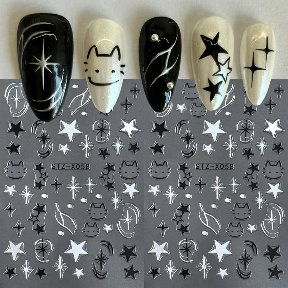 Black Silver Cat Animals Nail — Swuffy