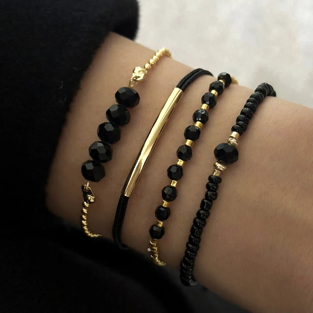 Black Glass Stone Bracelets Boho — Swuffy