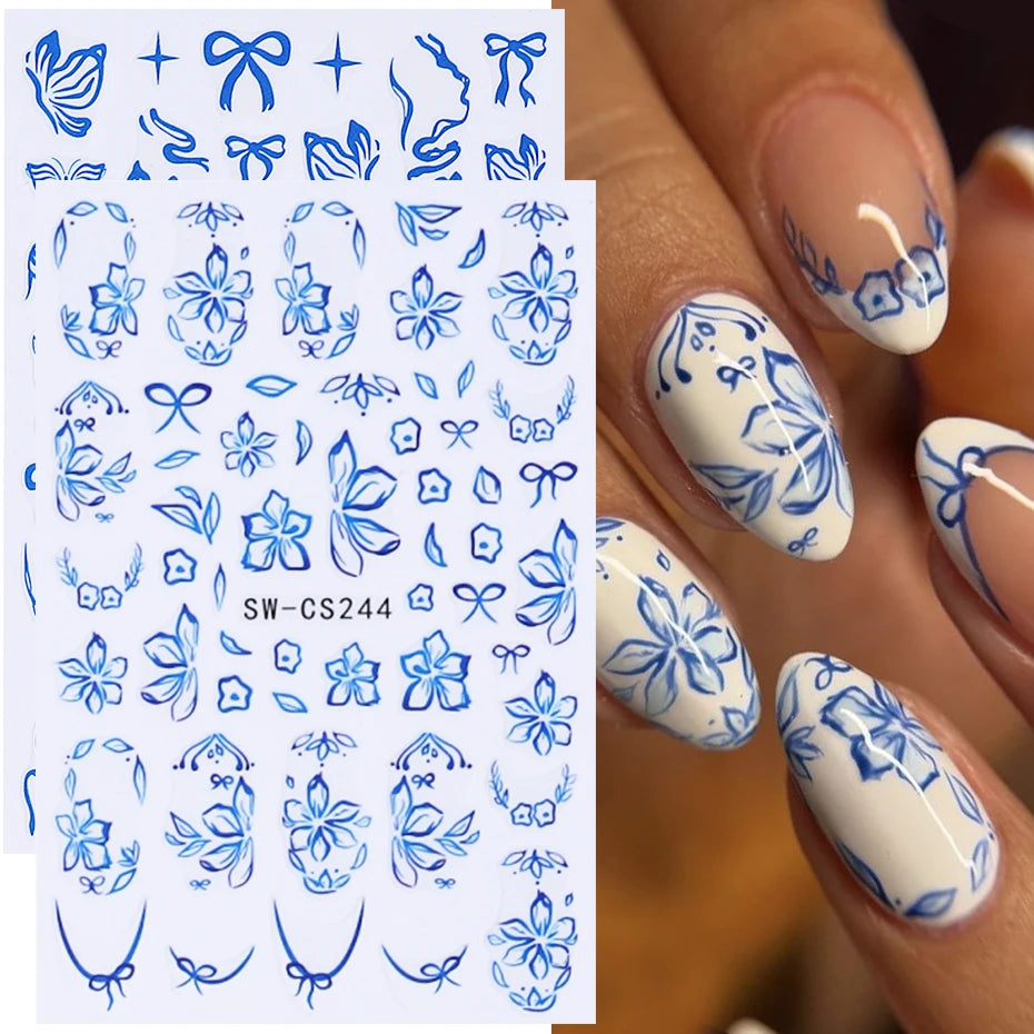 Blue Flower Nail Stickers French — Swuffy