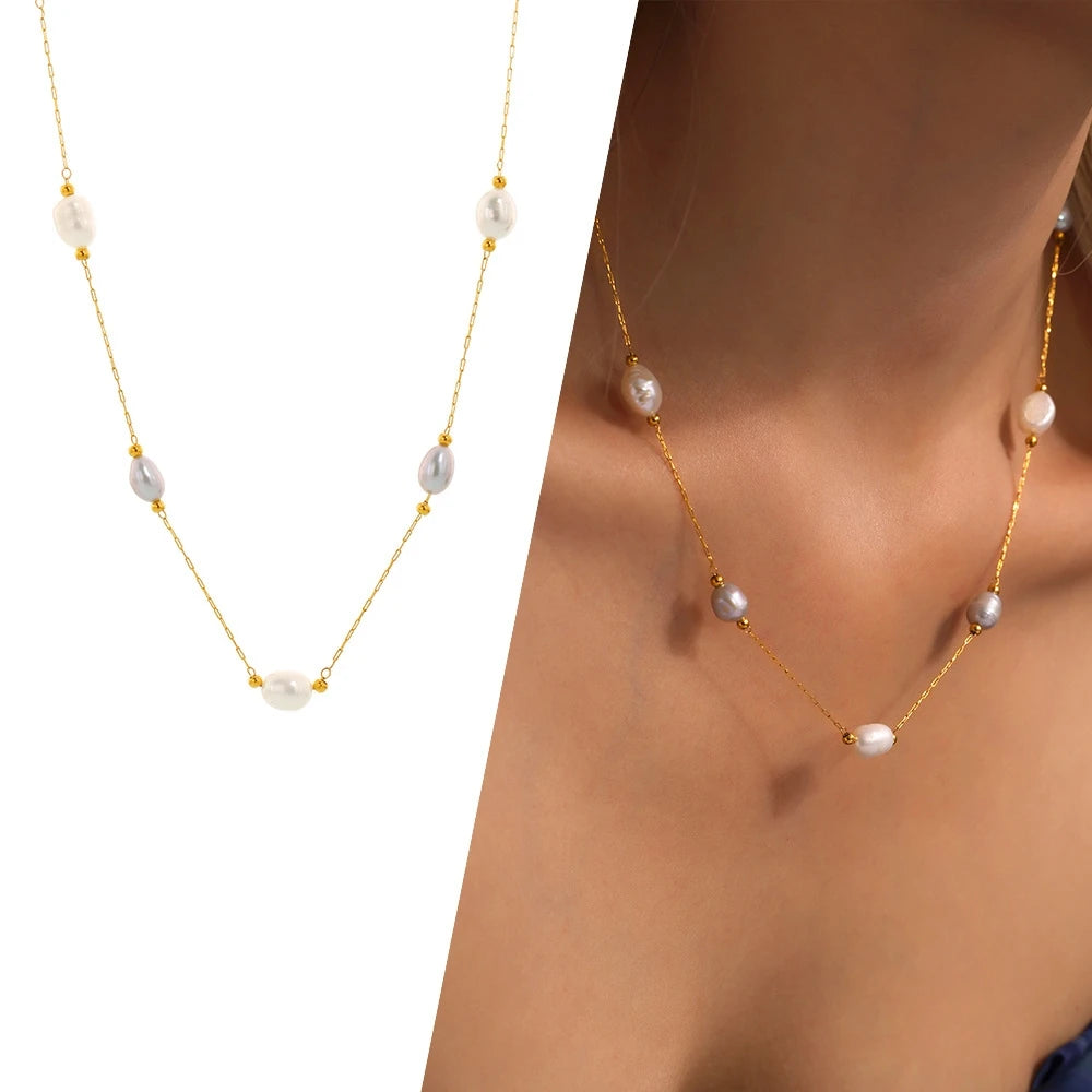 Natural Pearl Necklace Stainless Steel — Swuffy