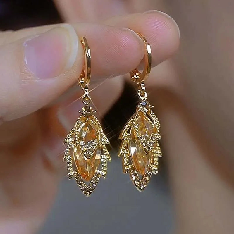 Brown Zircon Leaf Pendant Earrings — Swuffy