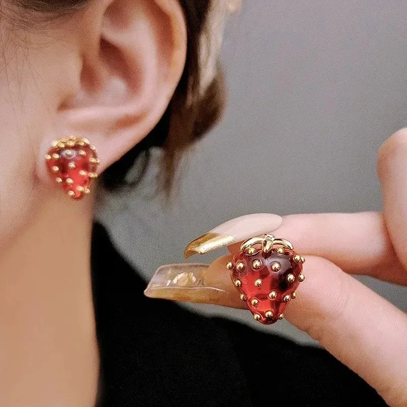 Red Zircon Strawberry Stud Earrings — Swuffy