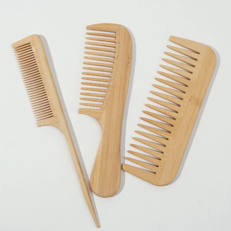 Nuvora Natural Handmade Bamboo Comb Set Anti-Static - — Nuvora