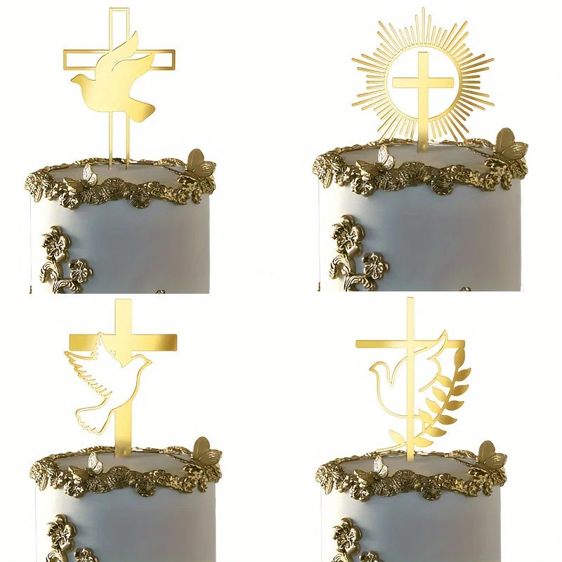 Golden Cross Dove Cake Toppers — Swuffy