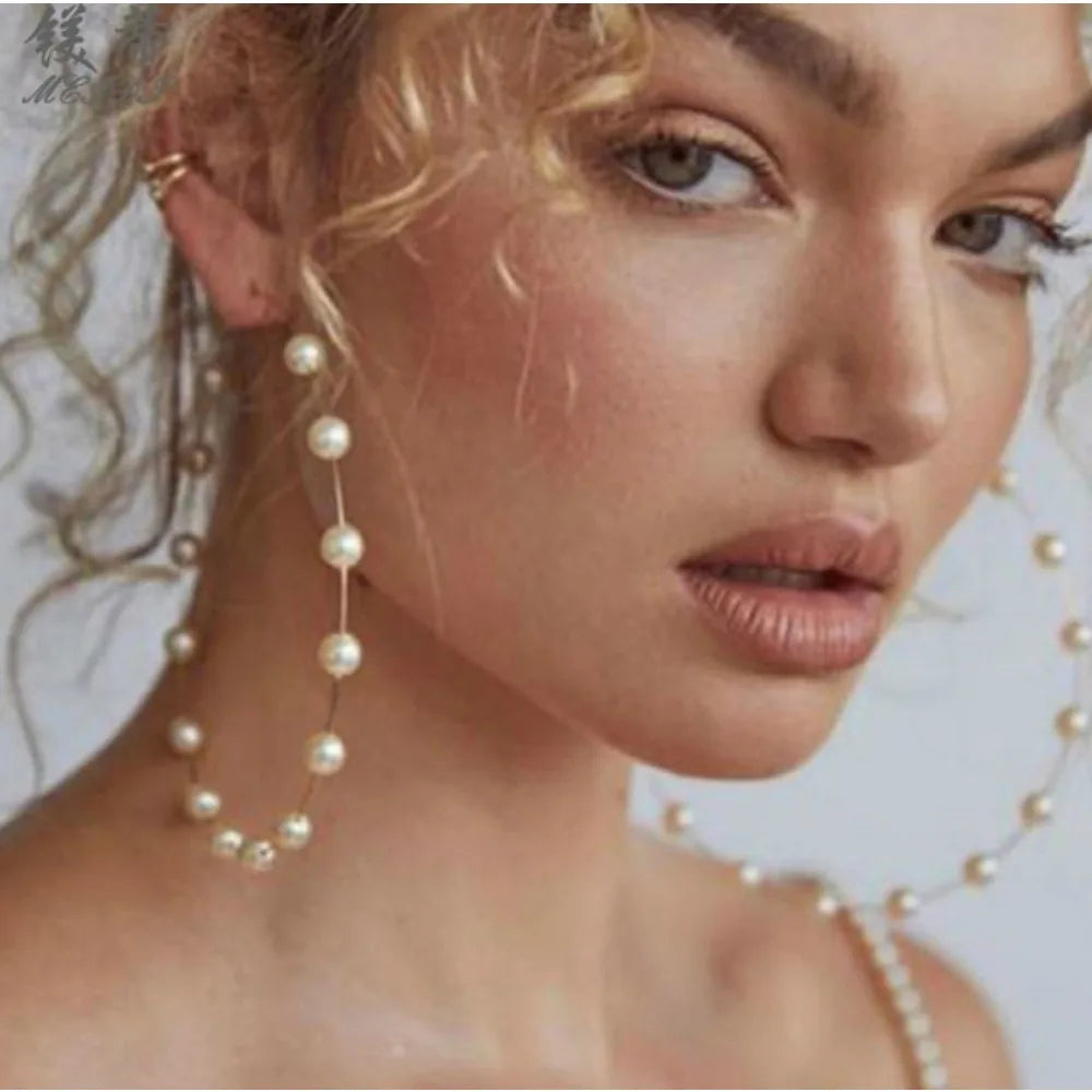 Imitation Pearl Big Hoop Earrings — Swuffy