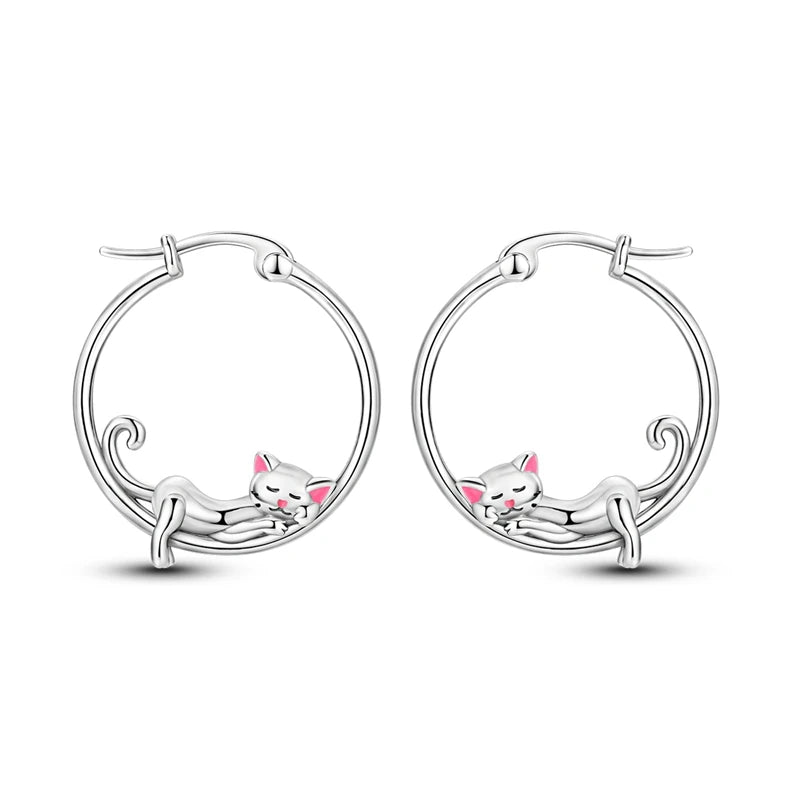 Sterling Silver Lazy Cat Hoop — Swuffy