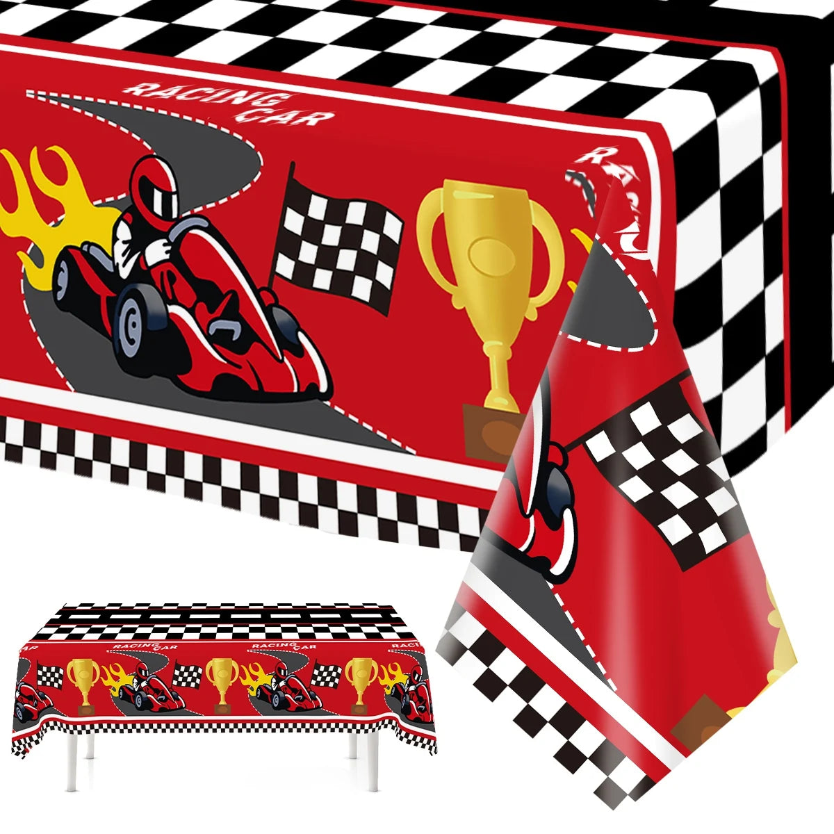 Racing Car Birthday Checkered Tablecloth — Swuffy