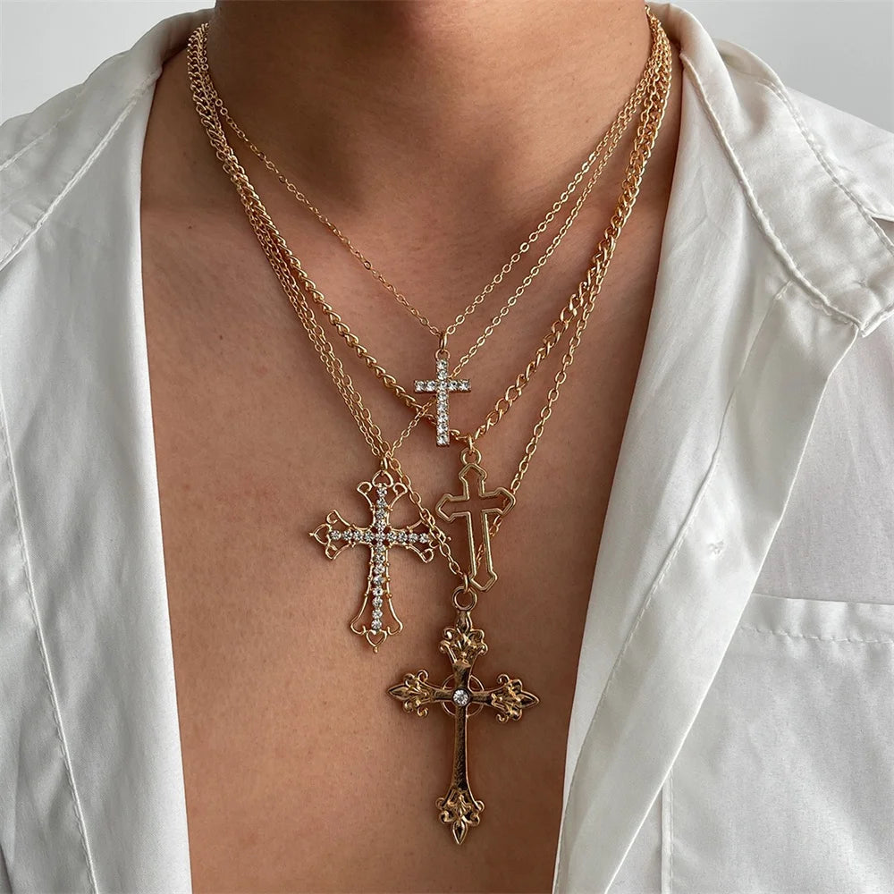 Shiny Zircon Cross Pendant Necklace — Swuffy