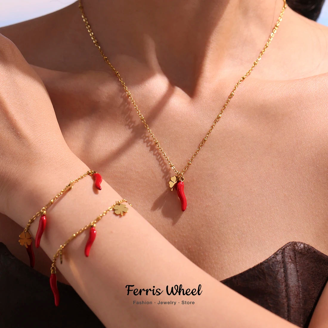 Chili Pendant Necklace Bracelet Stainless — Swuffy