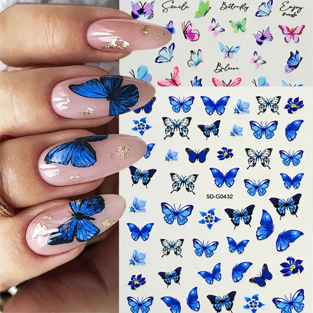 Embossed Blue Butterfly Nail Art — Swuffy