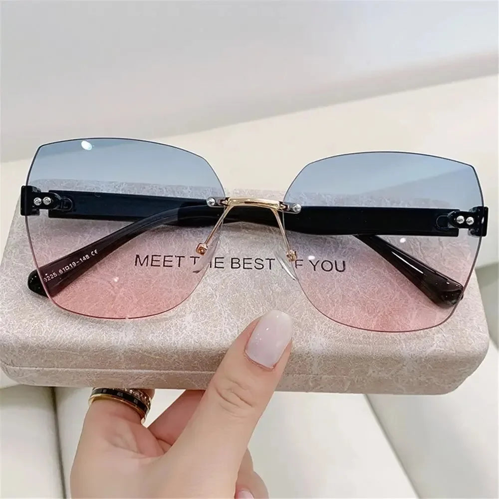 Brown Sunglasses Rimless Square Glasses — Swuffy