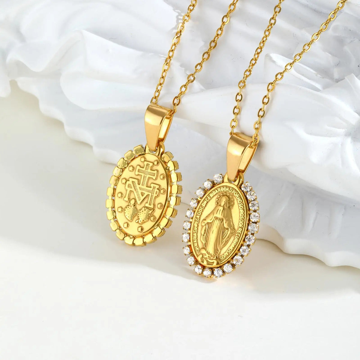 Zirconia Oval Virgin Mary Necklace — Swuffy