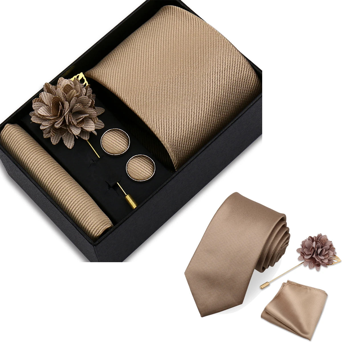 Solid Tie Flower Pin Necktie — Swuffy