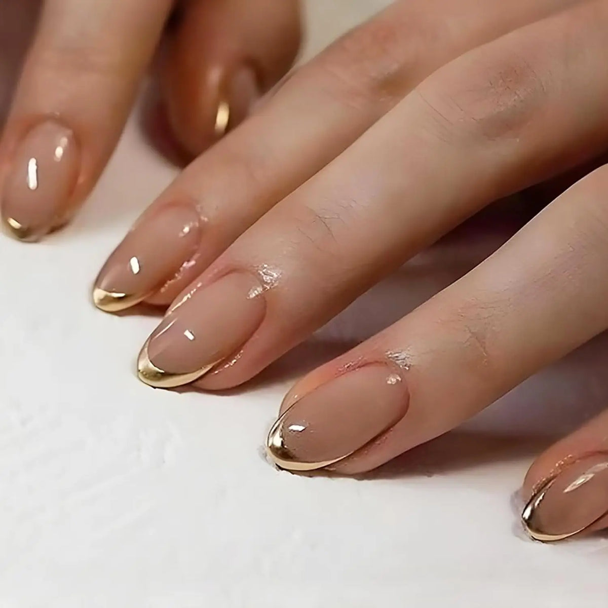Golden French Fake Nail Almond — Swuffy