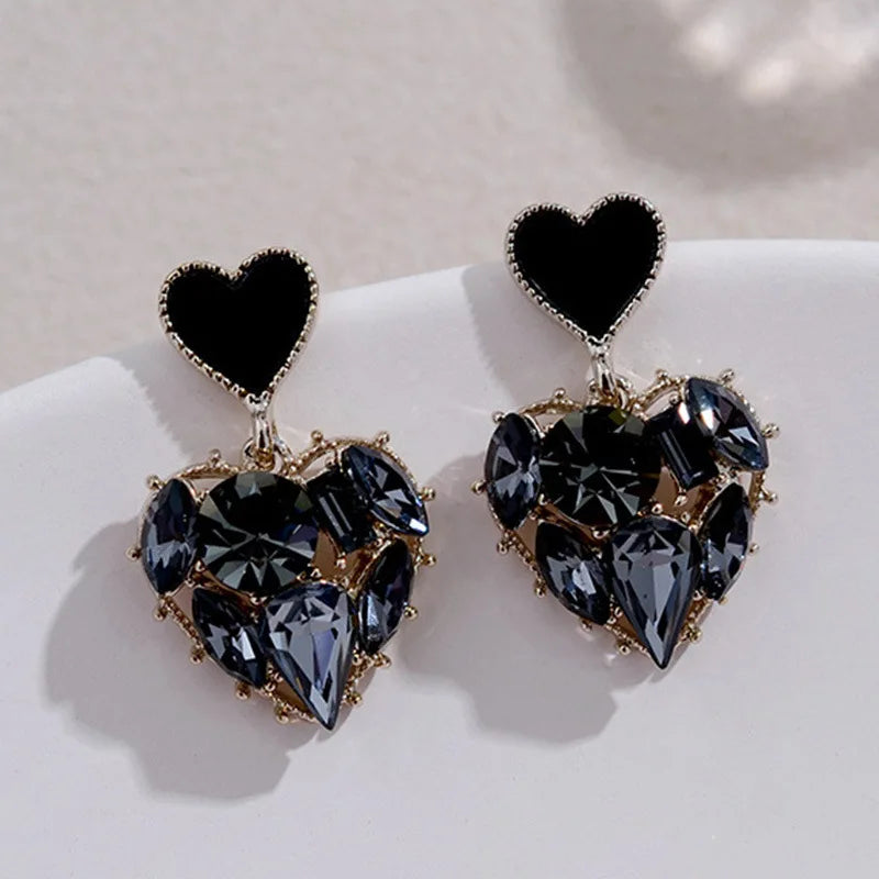 Black Rhinestone Love Earrings Luxurious — Swuffy