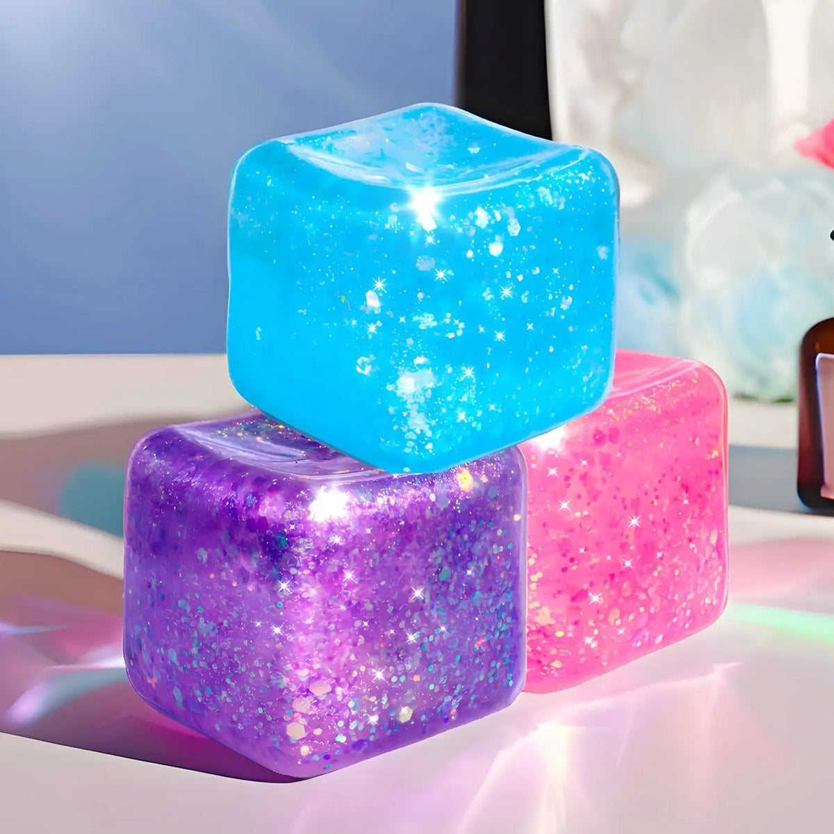 Slow Rise Glitter Stress Cube — Swuffy