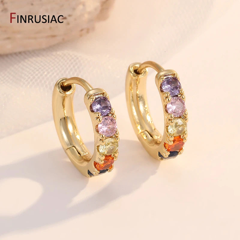 Rainbow Zircon Hoop Earrings Gold — Swuffy