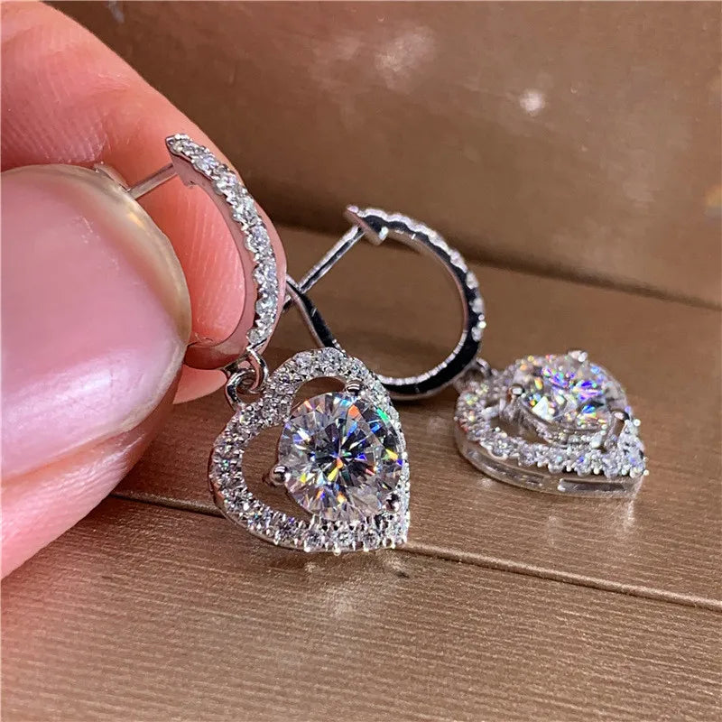 Sterling Silver Heart Dangle Earrings — Swuffy