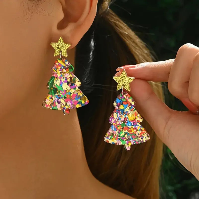 Flat Christmas Tree Earrings Fashionable — Swuffy