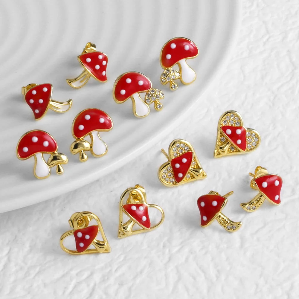Flola Red Mushroom Earrings Gold — Swuffy