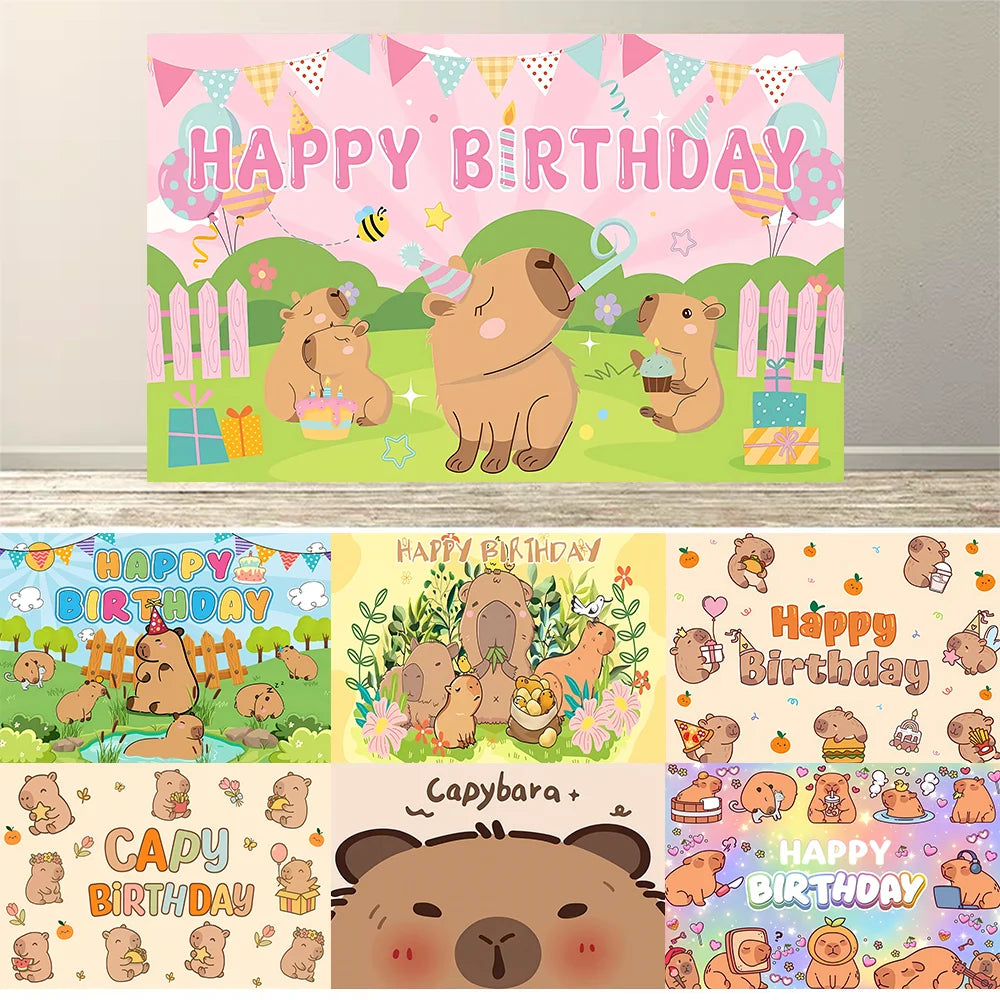 Capybara Happy Birthday Backdrop Decoration — Swuffy