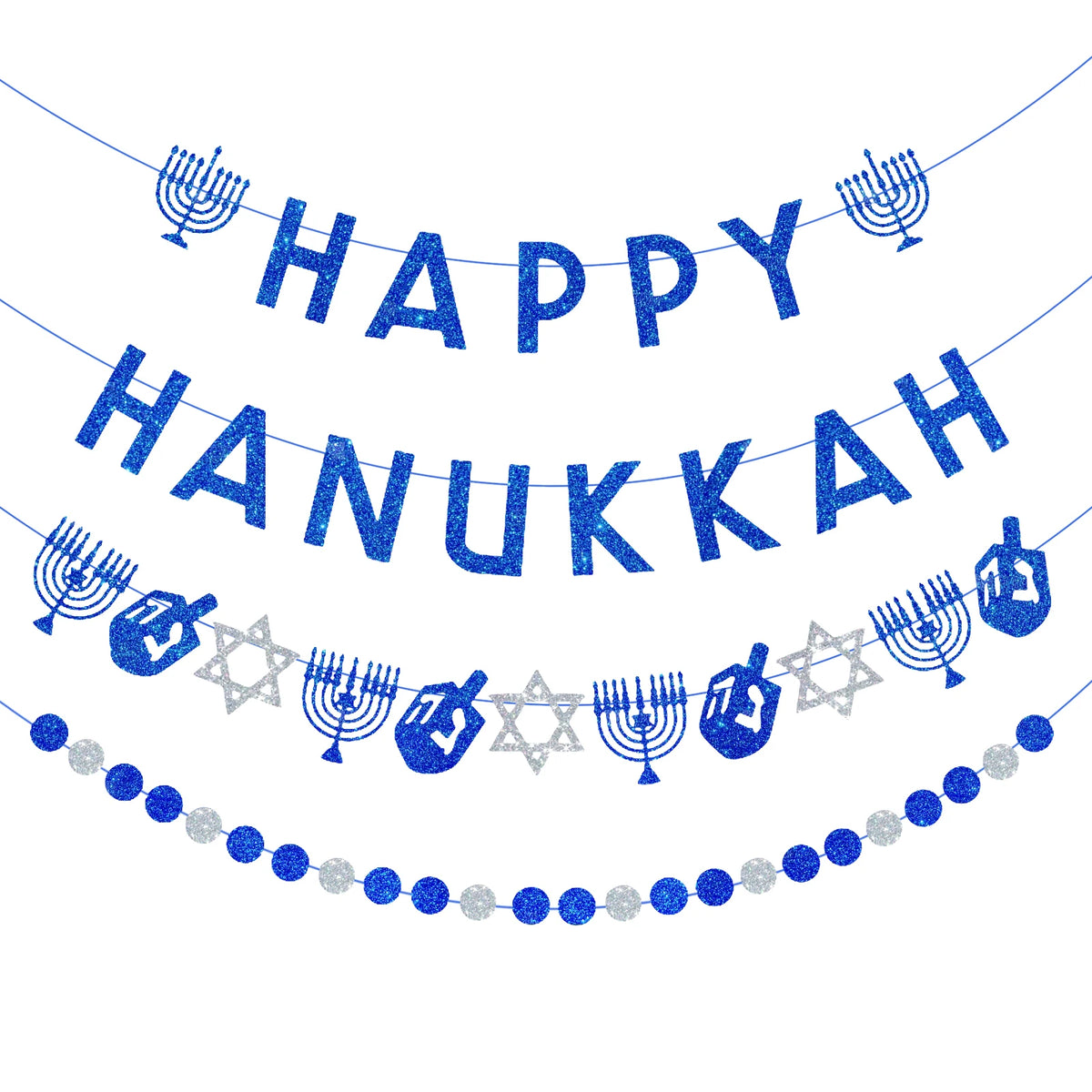 Happy Hanukkah Banner Garland Glitter — Swuffy