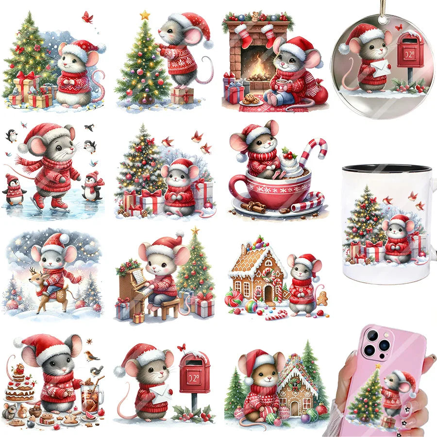 Nuvora Cute Christmas Mouse Diy Uv Dtf Rub — Nuvora