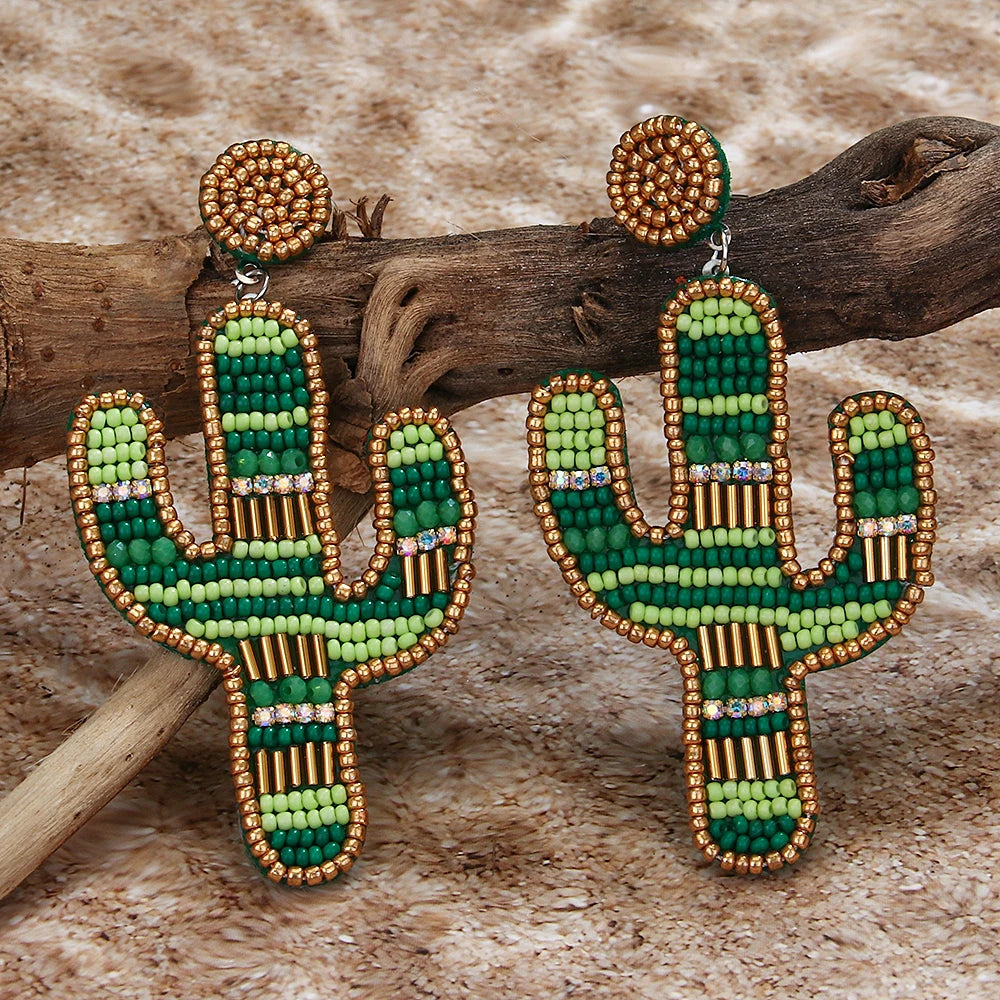 Cactus Beaded Earrings Boho Beaded — Swuffy